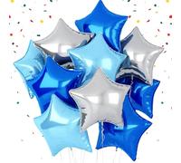Blue Star Foil Balloons, 18Inch Blue Silver Stars Balloons,Blue Stars shaped Helium Balloon Set, Foil Balloon for Birthday Party Anniversary Wedding Decorations