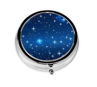 Blue Star Pattern Round Mini Pill Box, 3 Compartment Pill Box, Portable Pill Box, can be Put into Wallet, Pocket, Light and Convenient