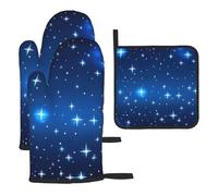 Blue Star Patternoven Glove And Pot Holder 3 Piece Set, &Heat Resistant And Insulated Kitchen Oven Gloves For Cooking.
