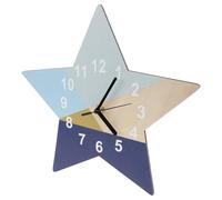 Blue Star Wall Clock, Wooden Silent Hanging Clock for Kids Rooms | Modern Geometric Design, Lightweight Wall-Mounted Decor, for Bedrooms, Playrooms, Office and Kitchen