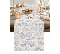 Blue Starfish Shells Conch Table Runner 36 Inches Long, Coastal Summer Ocean Washable Table Runners Heat-Insulation Kitchen Dining Table Decorations for Home Party Decor, 13"x36"