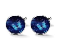 Blue Starry Butterfly Alloy Cufflinks for Men 17mm 20mm Shirt Cuff Links for Wedding Business Formal Dress Father's Day Birthday Gift for Him