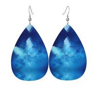 Blue Starry Butterfly Galaxy Patterned teardrop-shaped leather earrings Light luxury texture - suitable for daily wear, party date earrings
