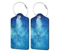 Blue Starry Butterfly Galaxy Print Leather Luggage Tags for Suitcases Personalized Travel Bag Luggage Labels with Privacy Cover Double Graphics Design for Easy Identification