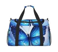 Blue Starry Butterfly Galaxy Print Travel Duffel Bag for Men & Women, Foldable Travel Bags and Spacious Weekender Tote Bag for Storage Toiletry Luggage Personal Item, Black, L