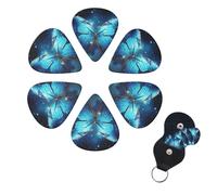 Blue Starry Butterfly Guitar Picks 6 Pack Guitar Plectrums with Picks Holder Celluloid Plectrums Includes Thin, Medium, Heavy Picks Plectrums for Acoustic Guitar Bass Picks 0.96mm
