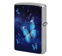 Blue Starry Butterfly Metal Lighter Case, Funny Lighter Cover Double-Side Print Vintage Cool Lighters Sleeve Lighters Accessories for Zippo Men Dad Husband Collect