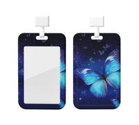 Blue Starry Butterfly Printed Card Badge Holder Id Badge Card Holder Badge Holders with Lanyards for Offices Staff Access Card Metro Card