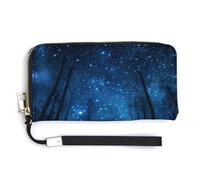 Blue Starry Night Forests Tree (2) Womens Wristlet Wallet Leather Long Purse Card Holder Clutch Handbag