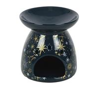 Blue Starry Night Oil Burner & Wax Warmer | Celestial Ceramic Burner for Wax Melts & Oils | Star Pattern Home Fragrance Gift