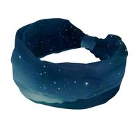 Blue Starry Night Sky Mountains Sparkle Universe Elastic Headbands for Women, Wide Headband, Knotted Hairband, Vintage Head Wraps for Daily Use, Yoga, Workout
