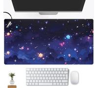 Blue Stars Desk Mat Cute Cloud Desk Pad, Aesthetic Starry Sky Mouse Mat Gaming Mousepad XXL, Extra Large Deskktop Mats for Keyboard and Mouse, Computer Laptop Mat Kawaii Desk Decor 31.5"x15.75"