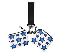 Blue Stars White Women's Dual Wallets Busniess Card Cases Large Capacity Zipper Wallet Coin Bag with Wristle Strap for Ladies 2 Pcs tarjeteros para, blue stars white, Modern