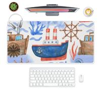 Blue Steam Ships Desk Mat Mouse Mats for Desk Non-Slip Size Mouse Pad 80 X 40 cm Large Mousemat Accessories for Boys Girls Work from Home Gifts Mousepad Office Home Computer Laptop