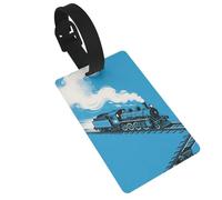 Blue Steam Train Luggage Tags for Suitcases, PVC Suitcase Tag with Secure Strap Suitcase Identifier with Privacy Name Card for Travel Bag Tags Personalized Baggage Tag for Women Men
