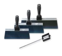 Blue Steel Slimline Textured Drywall Knife 4-Pack | Advance Equipment MFG Co. | Flexible Blue Spring Steel Blade & FREE Mud Pan Mixer | KIT 35645 | 100+ Years Family Owned USA Made