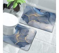 Blue stone bathroom mat 2 Piece Sets Non-slip bath mats, absorbent bathroom mat with quick water absorption and rubber backing, door mat Blue marble floor mat, washable shower mat +Toilet contour mat