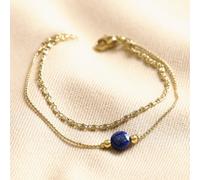 Blue Stone Charm Double Layered Gold Chain Bracelet lisa angel Gold One Size