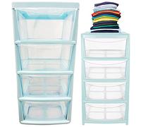 Blue Storage Cabinet 4 Drawer Tower Chest Unit Transparent Drawers Home, Office, Bedside Cabinet Handy Storage Solution Blue Frame (2)