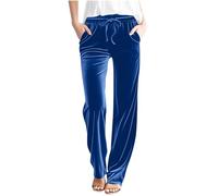 Blue Straight Leg Joggers Womens Velvet Trousers Elasticated Waist Trouser Tracksuit Jogging Bottoms with Pockets Athletic Joggers Yoga Pants Activewear Pant for Office Work Streetwear