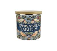 Blue Strawberry Thief Dishwasher Tablets Storage Canister - Morris Inspired Tapestry Artwork - Refillable Enamel Home Cleaning Products Container