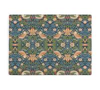 Blue Strawberry Thief Glass Worktop Protector - William Morris Artwork Smooth Kitchen Chopping/Cutting Board Gift - 39cm x 28.5cm (15" x 11")