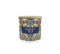 Blue Strawberry Thief Peppermint Tea Canister - White Metal/Enamel Medium 600ml Kitchen Storage Container Gift