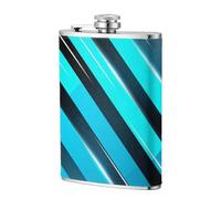 Blue Stripe 8oz Leather Hip Flask - Stainless Steel Whiskey Flask for Drinks, Pocket Liquor Set for Men Wedding Groomsman