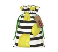 Blue Stripe And Lemon Print Christmas Drawstring Gift Bags Holiday Present Sack Xmas Decor Reusable Pouches