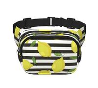 Blue Stripe And Lemon Square Double-Layer Waist Bag Mini Adjustable Waist Belt Bag Exercise Running Travel Hiking, Black, One Size