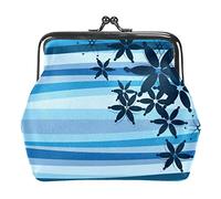 Blue Stripe Floral Flower Women’s PU Leather Coin Wallets Girls Mini Buckle Coin Purse Pouch