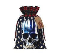 Blue Stripe Stars Skull Print Christmas Wrapping Bags Xmas Drawstring With Gift Bags Christmas Presents & Party