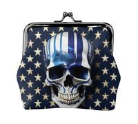 Blue Stripe Stars Skull print Cute Buckle Coin Purses Vintage Pouch Kiss lock Change Purse Wallets for Women Fashion, Black, One Size, Vintage