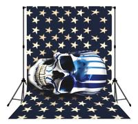 Blue Stripe Stars Skull Print Photo Studio Background 5x7ft Soft Photo Backdrop Curtain For Studio Content Creator Equipment