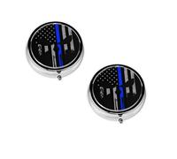 Blue Stripe Stars Skull Print Pill Box, Round Pill Organizer, 3 Compartment Small Pill Case for Purse & Pocket, Portable Medicine Box, Travel Pill Case