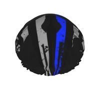 Blue Stripe Stars Skull Print Premium Double Layer Shower Cap For Women With Reusable Shower Cap For Hair - Waterproof Plastic Cap - Shower Caps For Long, Short And Curly Hairs