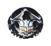 Blue Stripe Stars Skull Print Shower Cap,Elastic And Reusable Bath Hair Hat For Long Hair,Large Waterproof Shower Bonnet,For Women Men Kids