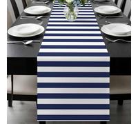 Blue Stripe Table Runner 13x108 Inches Long Modern Abstract Minimalist Geometric Blue Vertical Linens Cotton Linen Table Runner Burlap Style for Dinner Table Party Decor Tabletop Decorations