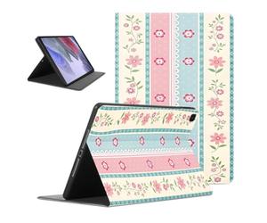 Blue Stripe Tablet Case for Samsung Galaxy Tab A7 SM-T507/T505 10.4" 2020 | Striped Stripe Floral Flower Collage Design Adjustable Protective Cases Flip PU Leather Stand Funda for Women Girls