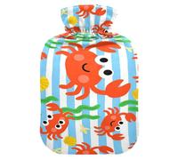 Blue Striped Crab Sea hot-Water Bottle with Soft Cover, 2L Water Bottle Bag for Hand Feet Warmer, Hand Feet Warmer