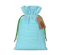 Blue Striped Print Small Drawstring Pouch For Gifts,Reusable Gift Bag,For Holiday And Party Presents