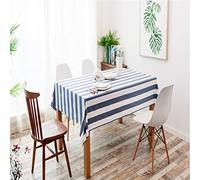 Blue Striped Tablecloth Cotton-Linen Blend Comfortable Rustic Design for Outdoor Parties Easy-Clean Ideal for Kitchen Buffet and Office Decoration