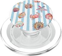 Blue Stripes Coastal Shells Pattern Summer Beach Aesthetic PopSockets PopGrip for MagSafe