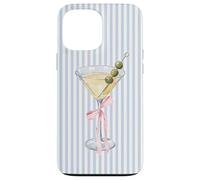 Blue Stripes Coastal Summer Olive Martini Coquette Pink Bow Case for iPhone 13 Pro Max