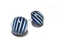 Blue Stud Earrings | Navy Blue Striped Retro Button Studs Earrings | nautical preppy vintage lucite posts