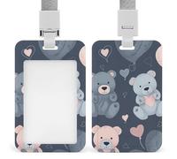 Blue Style Bear ID Badge Holder with & Lanyard - Durable ABS Plastic, Vertical ID Card Holders, Waterproof Badge Reel for Nurse, Teacher, Office & Gym