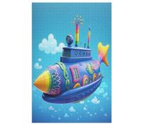 Blue Submarine Jigsaw Wooden Puzzles for Adults 1000 Piece Puzzle Challenging Game Toys Birthday Gift for Adults Kids Boys Girls 78×53cm