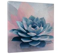 Blue Succulent Canvas Wall Art, Peach Green Floral Poster Prints, Abstract Home Decor for Living Room, Bedroom, Bathroom, Wrapped Canvas 12x12 Inch