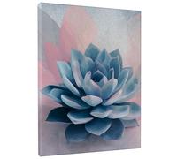 Blue Succulent Canvas Wall Art, Peach Green Floral Poster Prints, Abstract Home Decor for Living Room, Bedroom, Bathroom, Wrapped Canvas 12x16 Inch