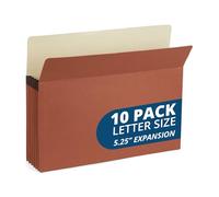 Blue Summit 10 Redwell Folders Letter Size, Brown Accordion File Folders, 5.25" Red Rope Expandable Pockets, Expanding Organizer